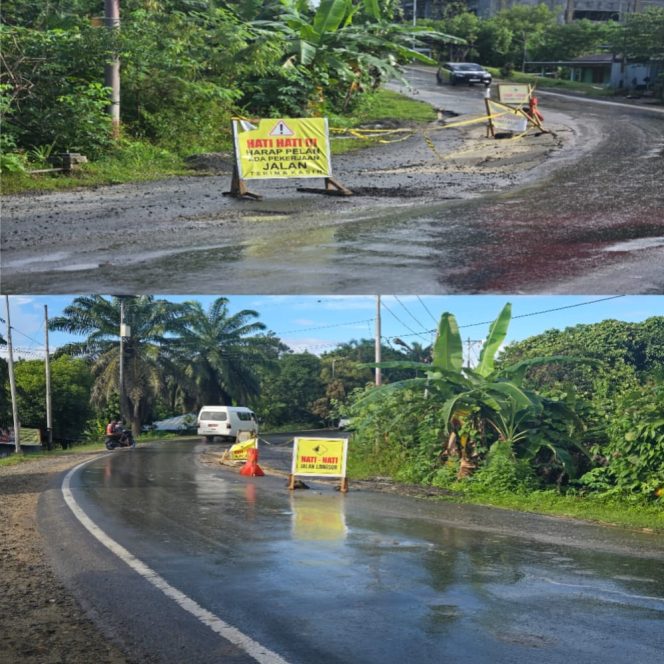 
					Jalan Nasional Sorong, Klamono KM 18  depan Gereja GKI, Papua Barat Daya, kembali rusak
